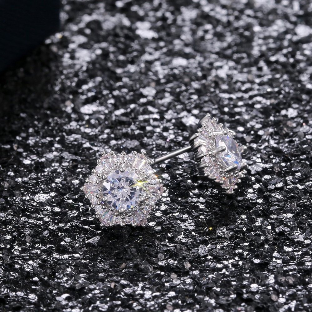 NEW 925 Sterling Silver Diamond Hexagon Earrings - Picture 3 of 7